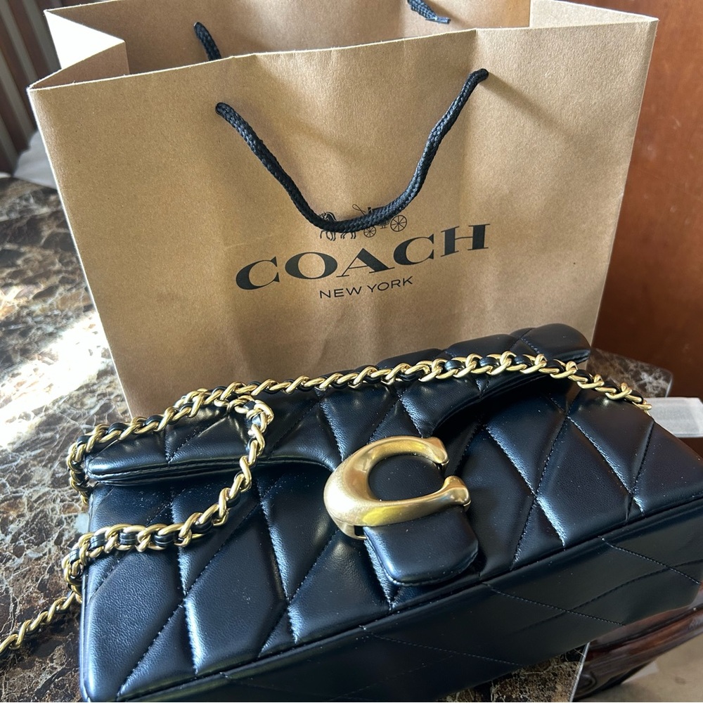 Coach Black Quilted Crossbody Bag with Gold Chain